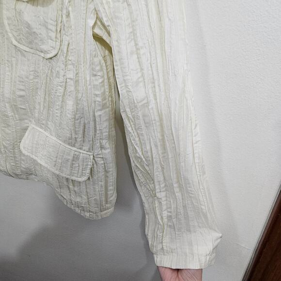 Montanaco Cream Funky Crinkle Zip-Up Pocketed Jacket Size Large - Picture 5 of 8